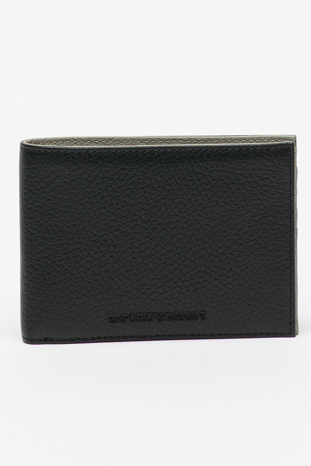 Emporio Armani, Portofel pliabil din piele cu aplicatie logo, Negru