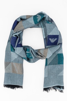 Emporio Armani, Esarfa cu model in carouri si terminatie cu franjuri, Verde Emporio Armani, Esarfa cu model in carouri si terminatie cu franjuri, Verde