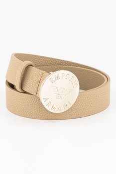 Emporio Armani, Curea din piele ecologica cu catarama rotunda cu logo gravat Emporio Armani, Curea din piele ecologica cu catarama rotunda cu logo gravat
