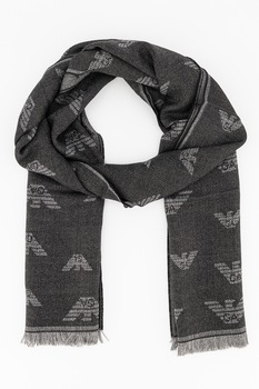 Emporio Armani, Esarfa din amestec de lana cu model logo, Negru Emporio Armani, Esarfa din amestec de lana cu model logo, Negru