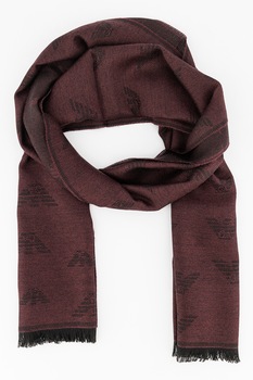 Emporio Armani, Esarfa din amestec de lana cu model logo, Visiniu Emporio Armani, Esarfa din amestec de lana cu model logo, Visiniu