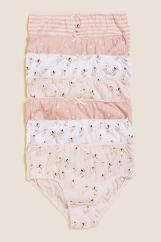 Marks & Spencer, Set de chiloti cu imprimeu floral - 7 perechi, Roz/Alb Marks & Spencer, Set de chiloti cu imprimeu floral - 7 perechi, Roz/Alb