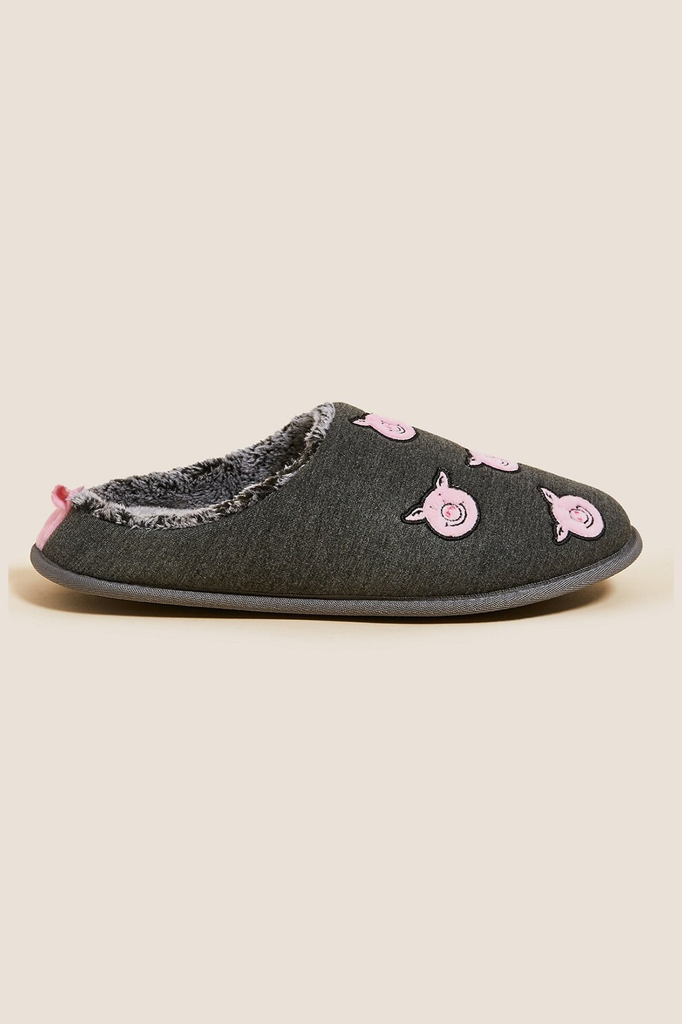 Marks & Spencer, Papuci de casa cu model grafic, Gri inchis melange/Roz, 40.5