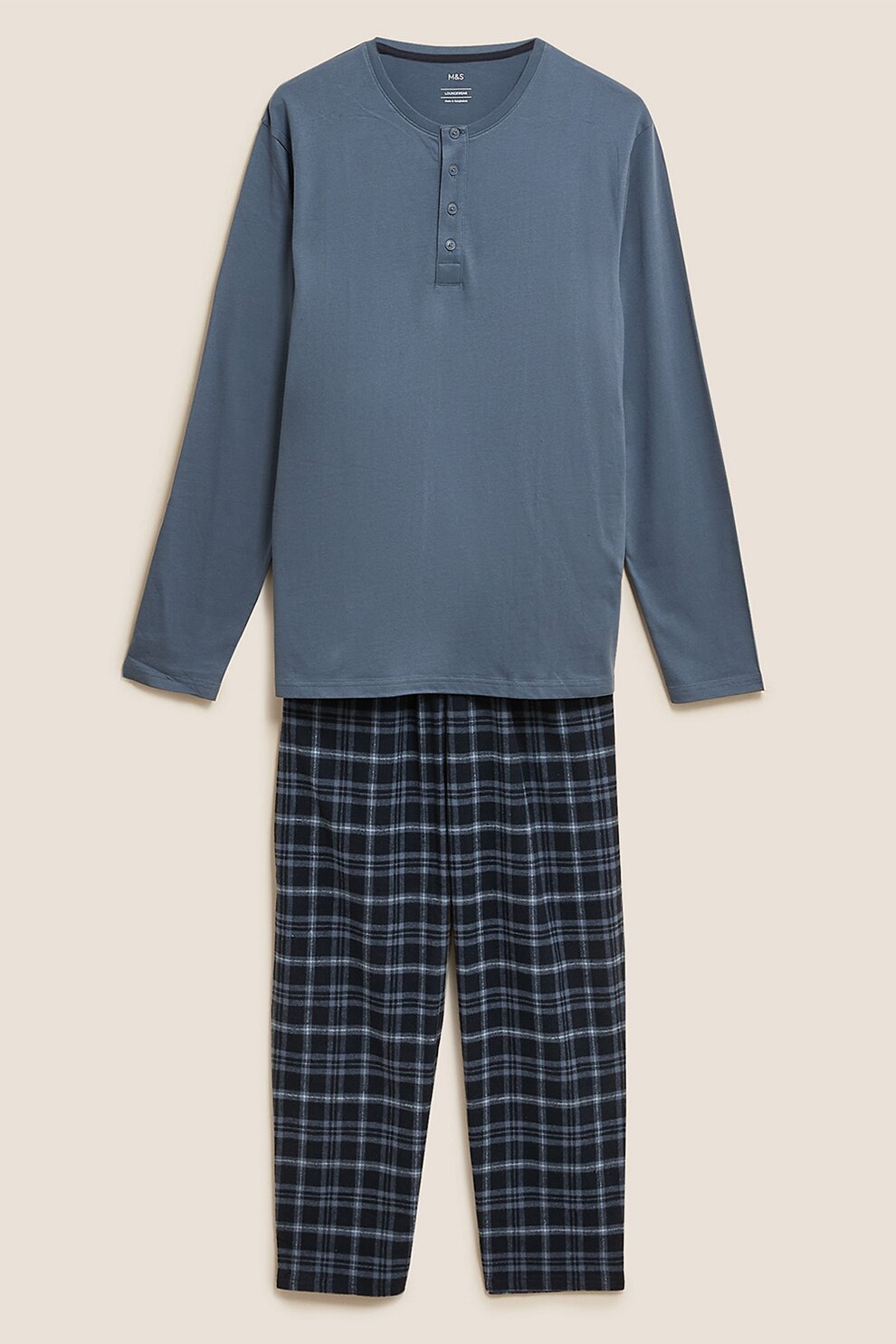 Marks & Spencer, Pijama din bumbac cu model in carouri, Bleumarin
