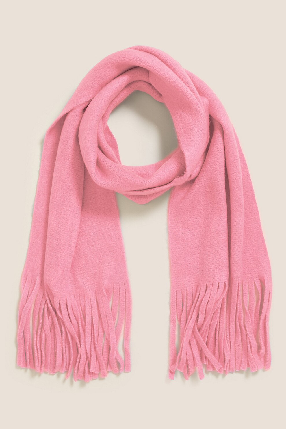 Marks & Spencer, Esarfa tricotata cu terminatii franjurate, Roz