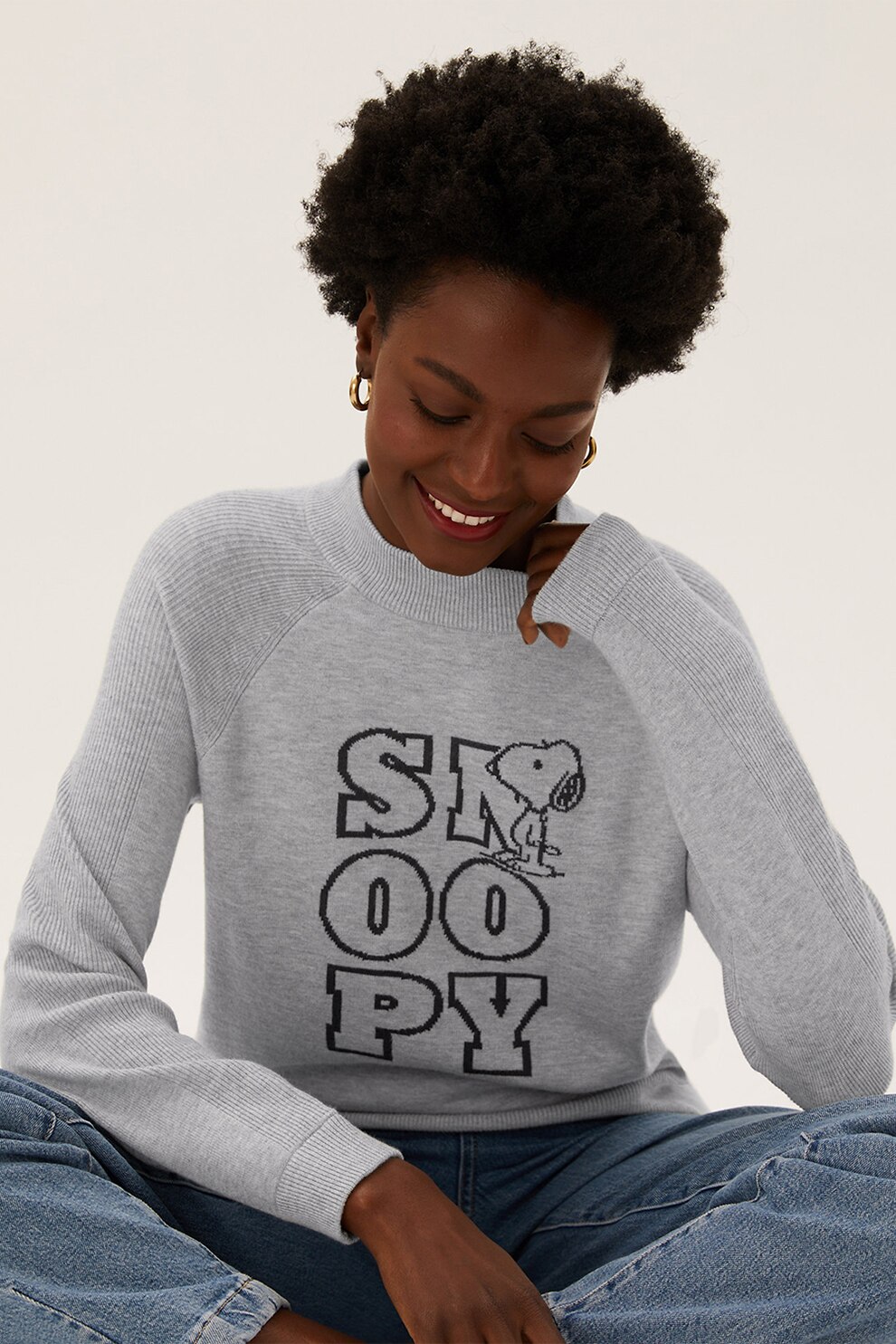 Marks & Spencer, Pulover cu model si maneci raglan, Gri deschis melange/Negru