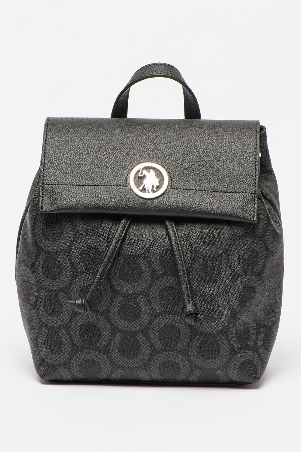 U.S. Polo Assn., Rucsac de piele ecologica cu model si logo, Negru