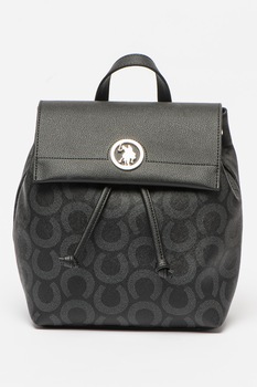 U.S. Polo Assn., Rucsac de piele ecologica cu model si logo, Negru U.S. Polo Assn., Rucsac de piele ecologica cu model si logo, Negru