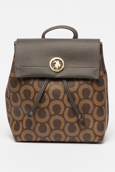 U.S. Polo Assn., Rucsac de piele ecologica cu model si logo, Maro inchis U.S. Polo Assn., Rucsac de piele ecologica cu model si logo, Maro inchis