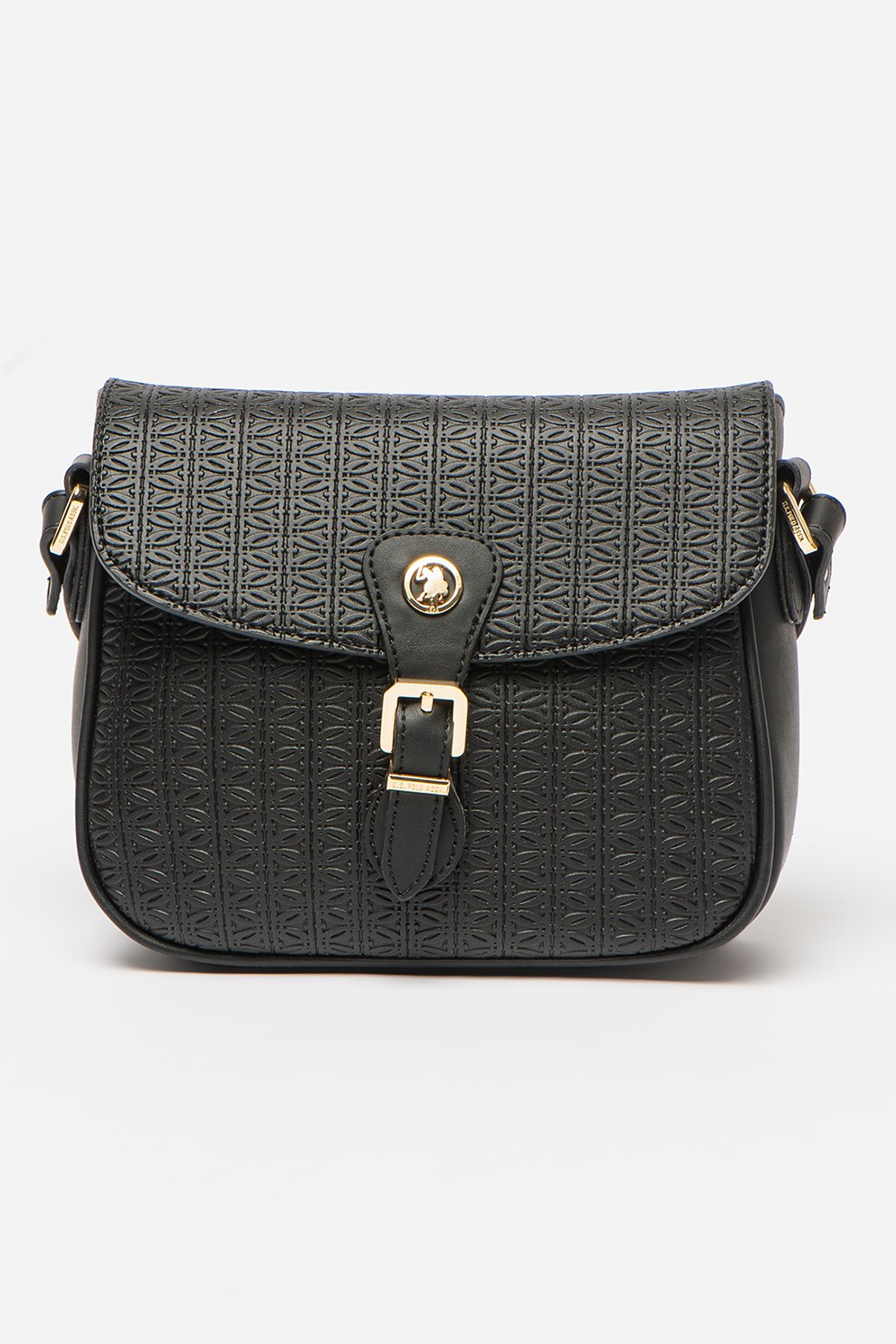U.S. Polo Assn., Geanta de piele ecologica cu bareta de umar si aspect texturat, Negru
