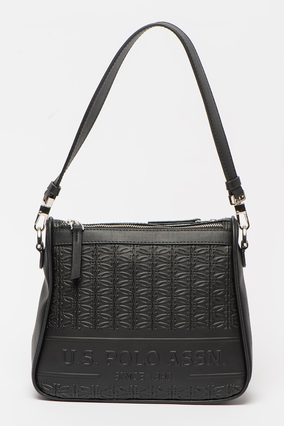 U.S. Polo Assn., Geanta de piele ecologica cu bareta de umar si aspect texturat, Negru
