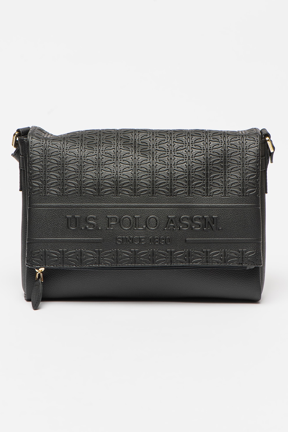 U.S. Polo Assn., Geanta de piele ecologica cu bareta de umar si aspect texturat, Negru