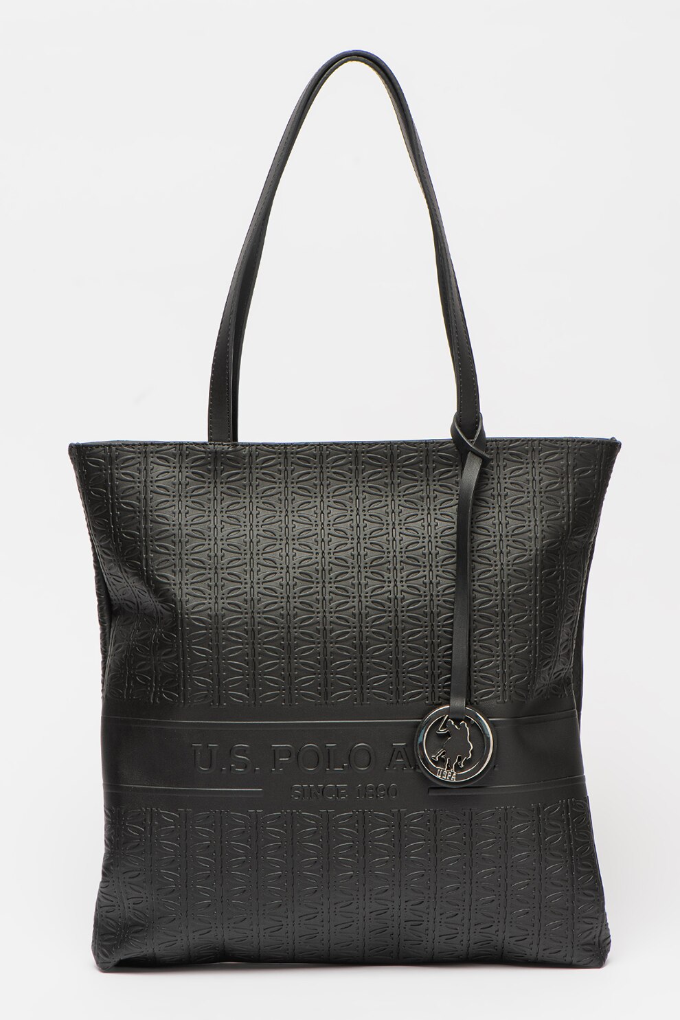 U.S. Polo Assn., Geanta tote de piele ecologica cu aspect texturat, Negru