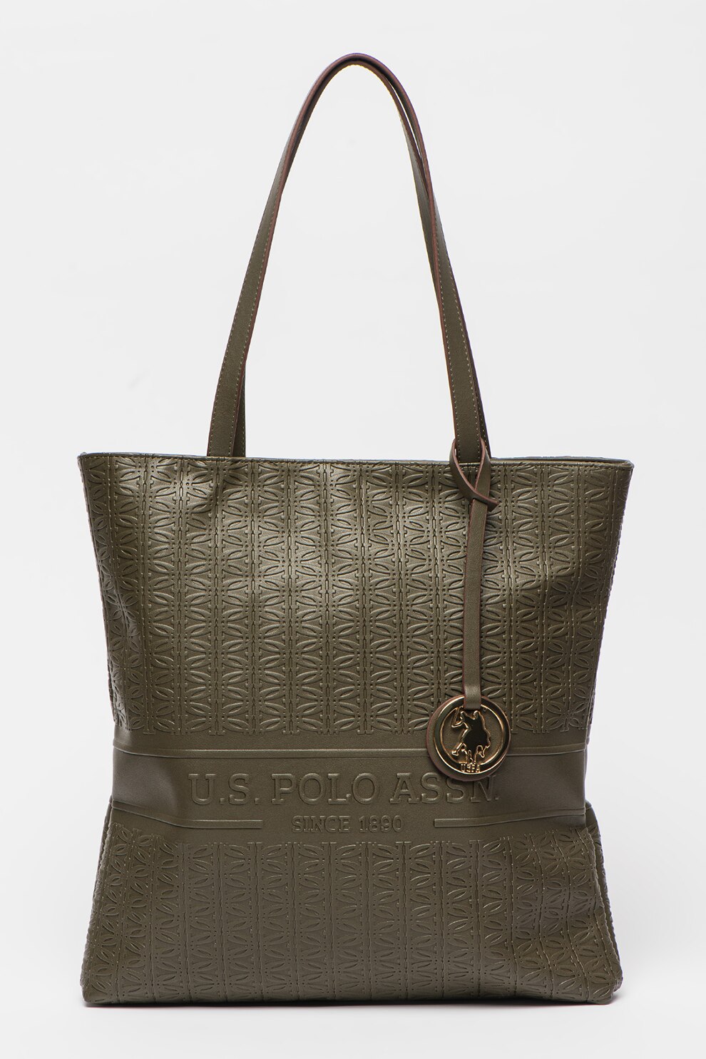 U.S. Polo Assn., Geanta tote de piele ecologica cu aspect texturat, Kaki