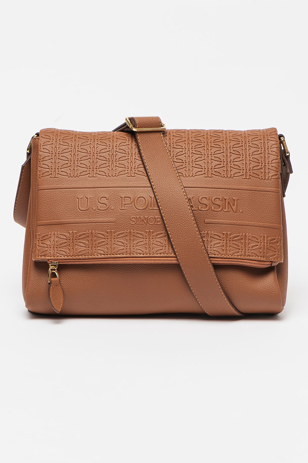 U.S. Polo Assn., Geanta de piele ecologica cu bareta de umar si aspect texturat, Scortisoara