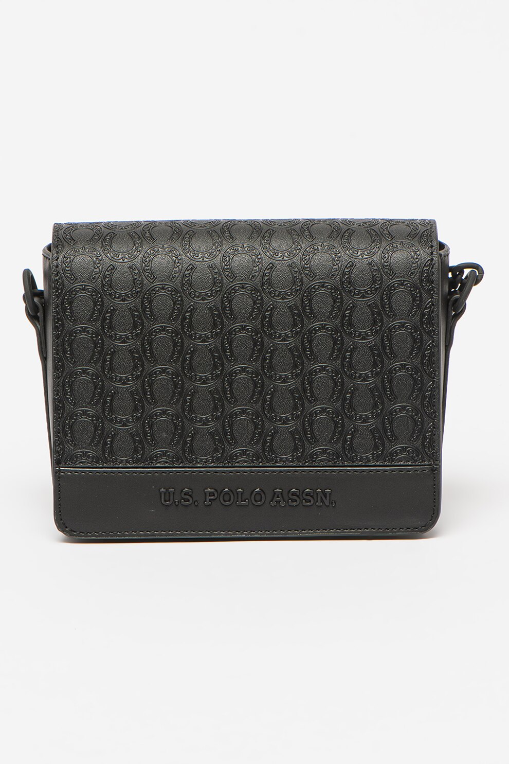 U.S. Polo Assn., Geanta crossbody de piele ecologica cu model, Negru