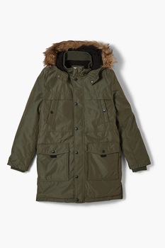 s.Oliver, Geaca parka cu gluga, vatelina si garnitura de blana sintetica, Verde militar s.Oliver, Geaca parka cu gluga, vatelina si garnitura de blana sintetica, Verde militar