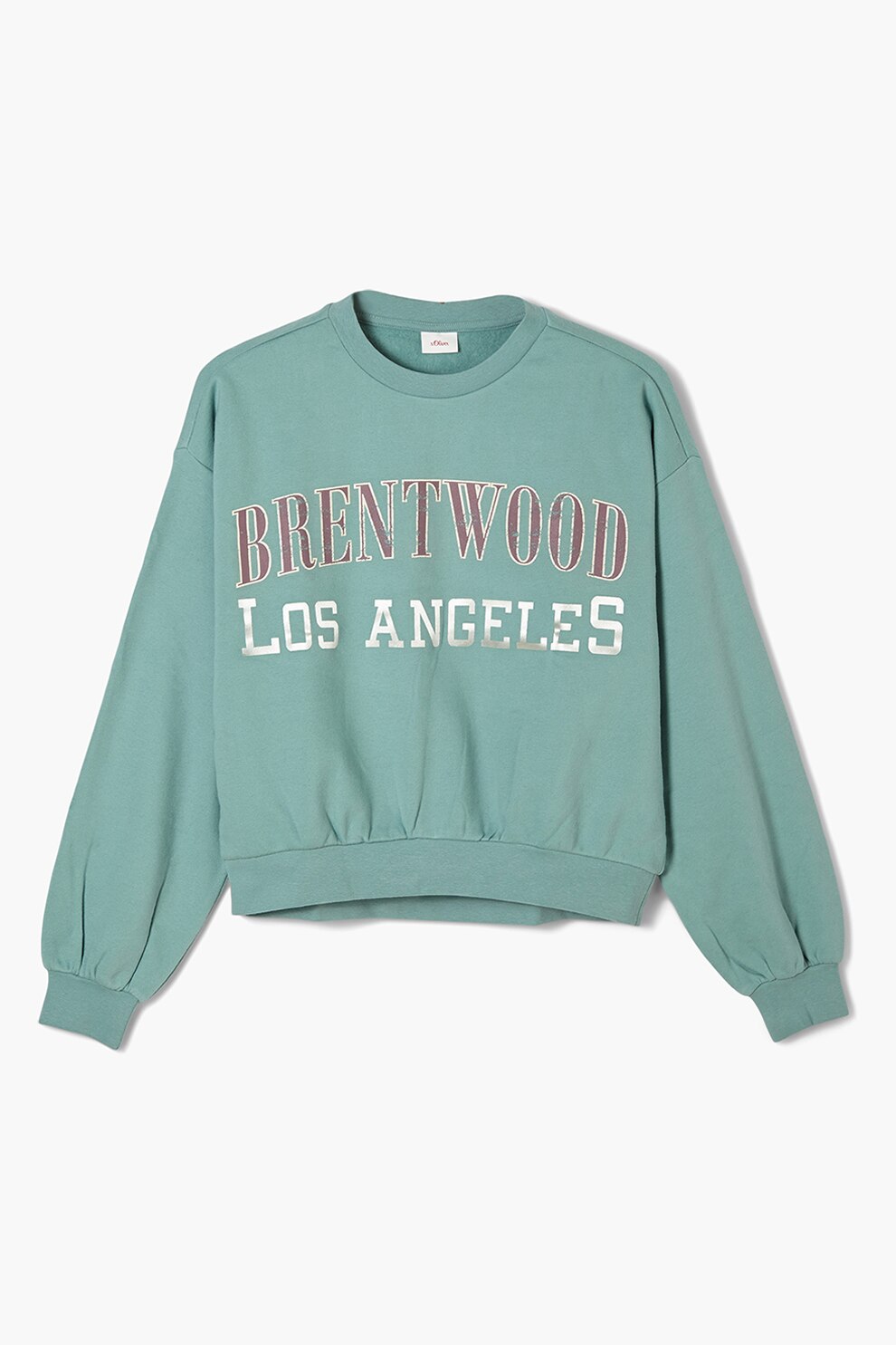 s.Oliver, Bluza sport cu maneci cazute si imprimeu text, Verde menta