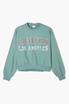 s.Oliver, Bluza sport cu maneci cazute si imprimeu text, Verde menta s.Oliver, Bluza sport cu maneci cazute si imprimeu text, Verde menta