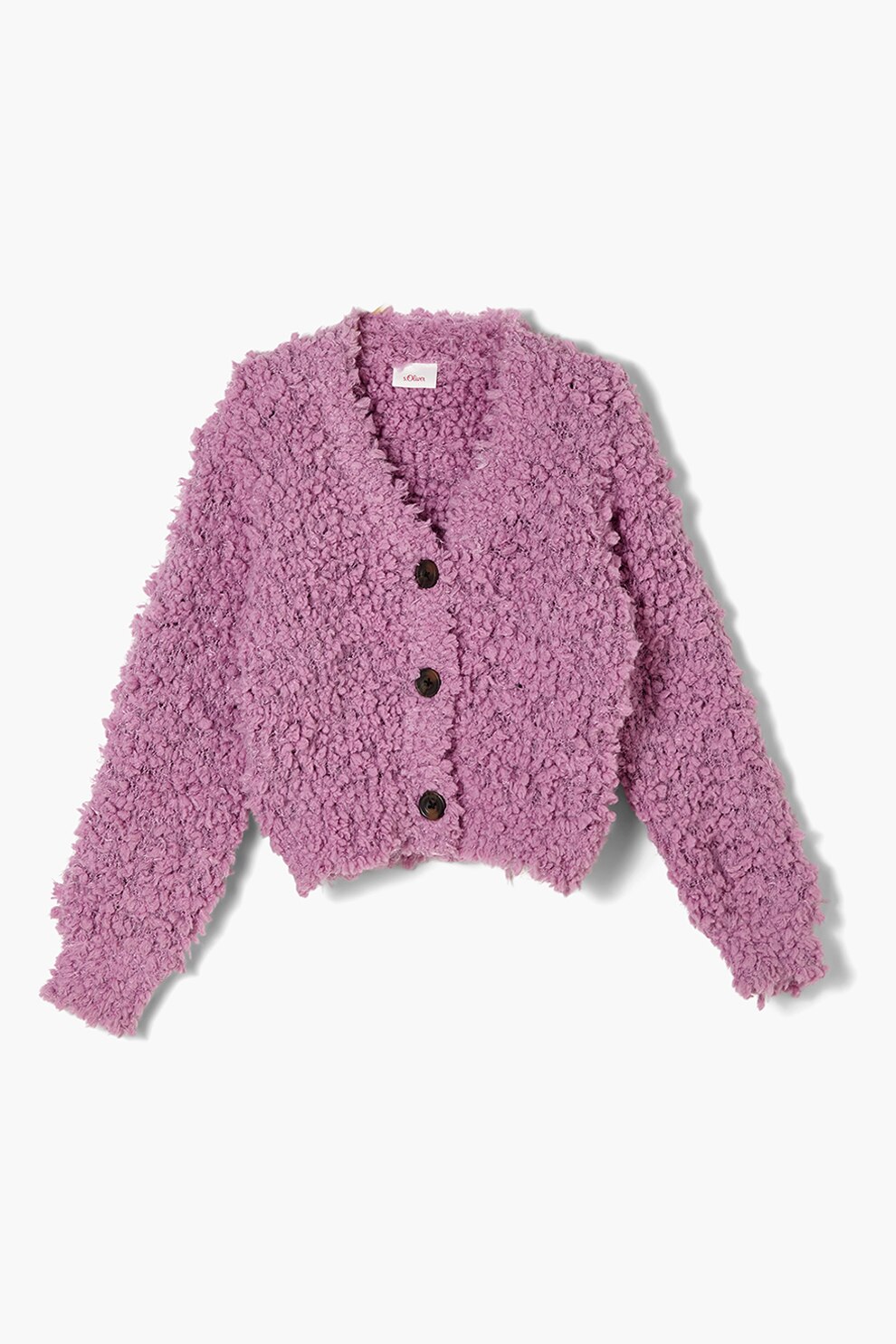 s.Oliver, Cardigan cu decolteu in V si aspect pufos, Roz