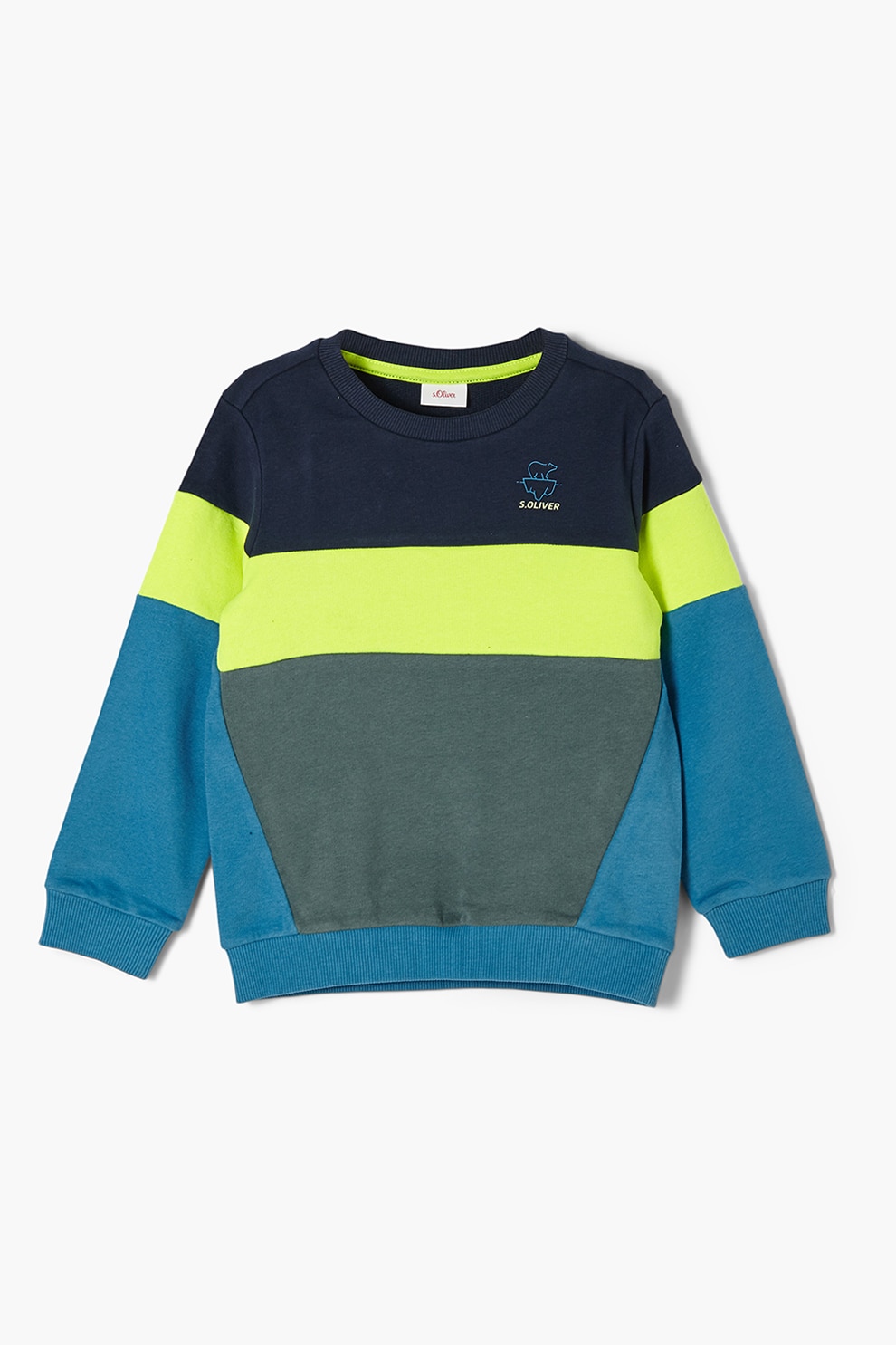 s.Oliver, Bluza sport cu decolteu la baza gatului, Verde/Galben/Albastru