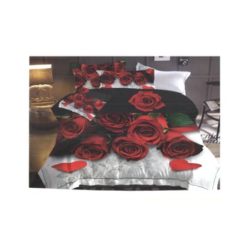 Lenjerie de pat Deco Rose, 2 persoane, 4 piese, microfibra, imprimeu romantic Lenjerie de pat Deco Rose, 2 persoane, 4 piese, microfibra, imprimeu romantic