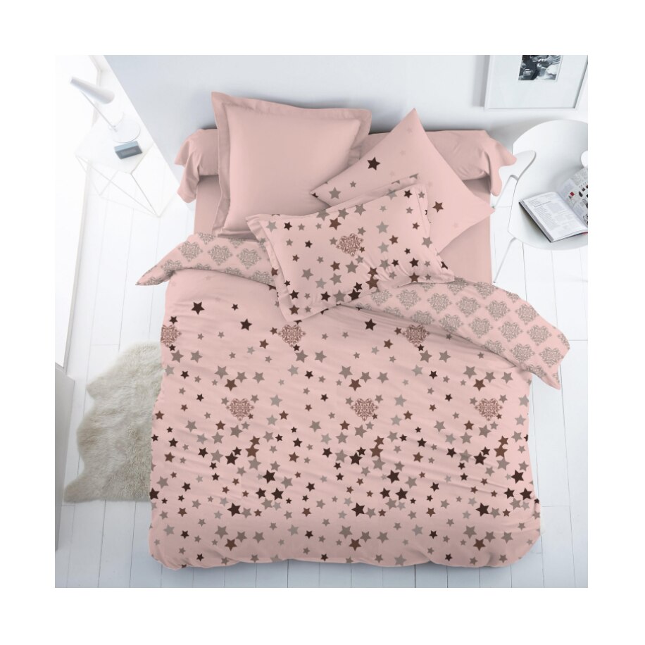 Lenjerie de pat Deco, 2 persoane, 4 piese, bumbac ranforce 100%, multicolor