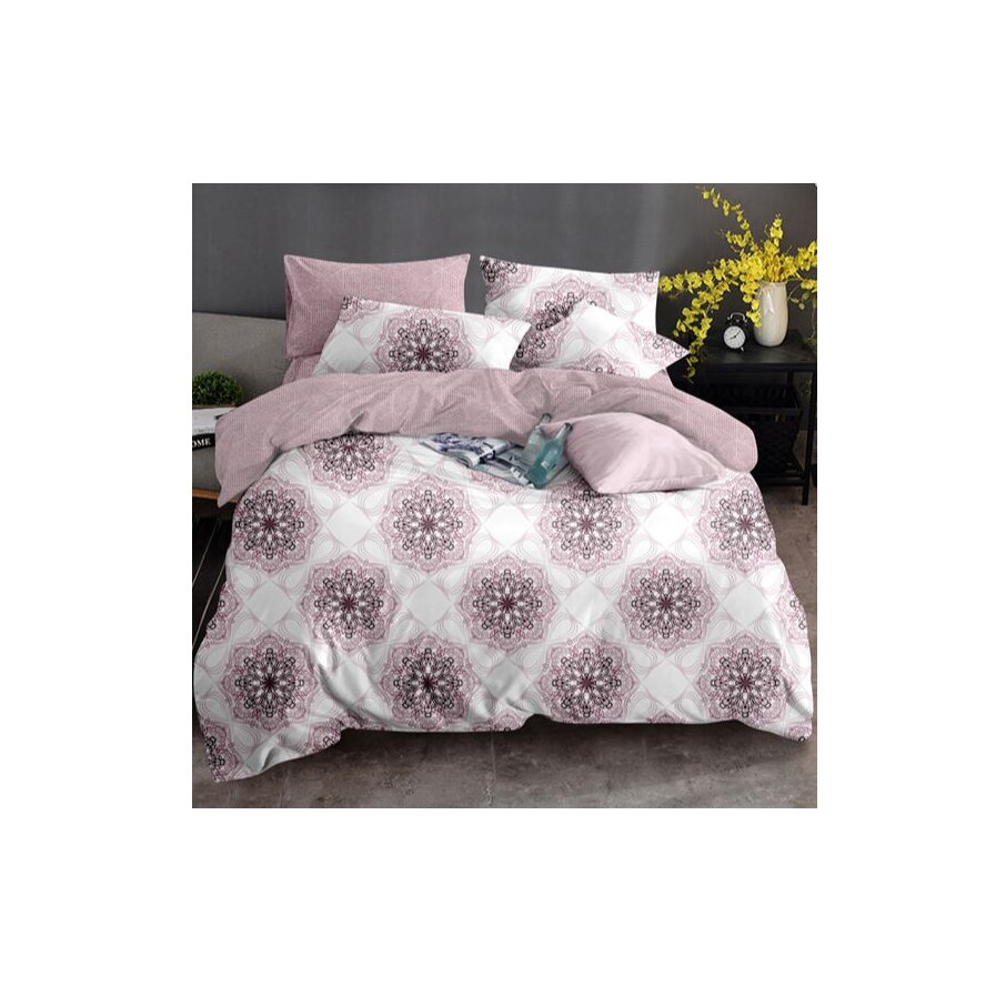 Lenjerie de pat Deco, 2 persoane, 4 piese, microfibra, imprimeu