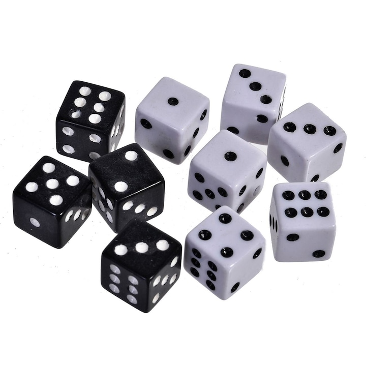 Комплект зарове за казино, 5 комплекта, бяло/черно, пластмаса