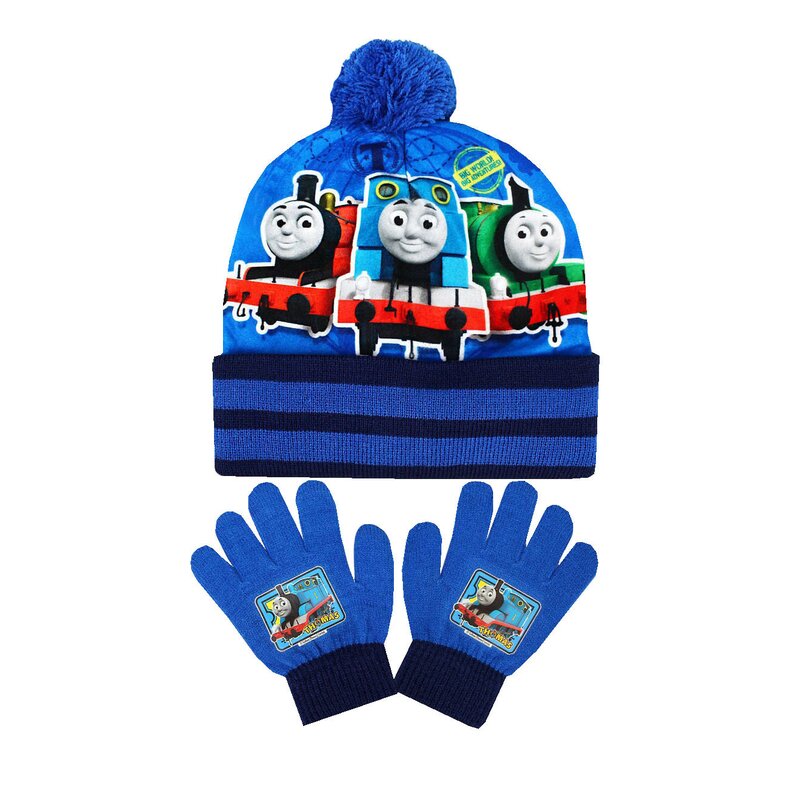 Set caciula si manusi, acril, Thomas, albastru 54 cm