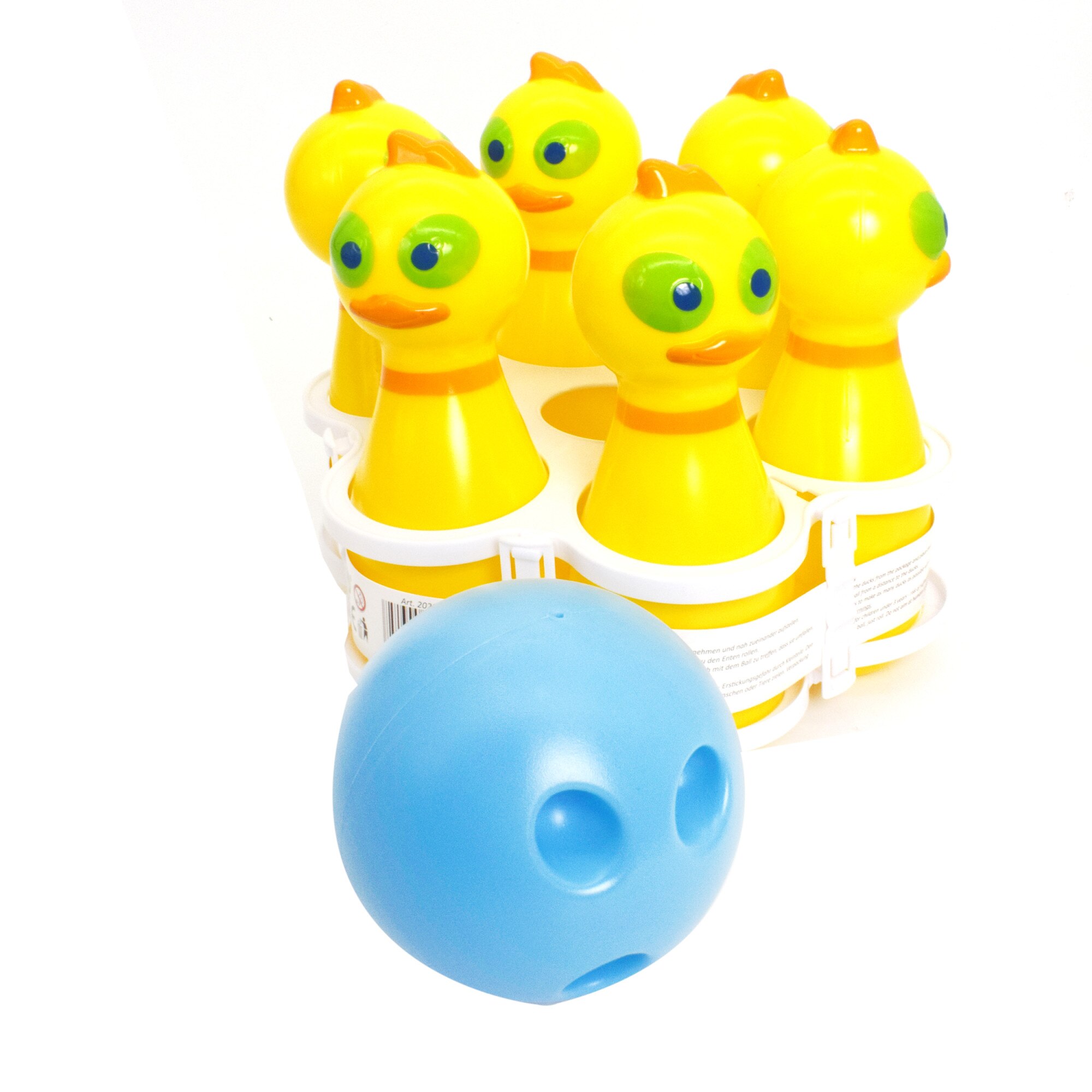 Set de bowling pentru copii, model ratuste - 6 popice plus bila si suport depozitare si transport