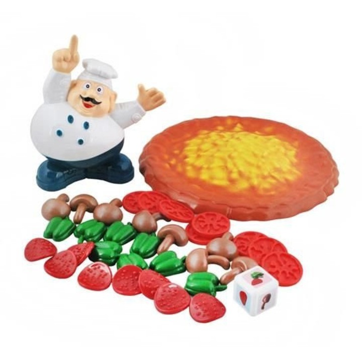 Zola családi játék, kis pizzéria, pizza pite, 8 db gomba, 8 db paprika, 8 db szalámi, 8 db paradicsom, 24 x 18 cm