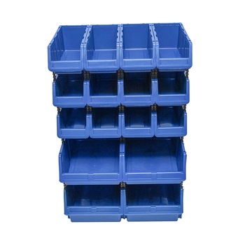 Stand albastru cu 16 cutii din plastic pentru depozitare 680x510x1100mm Stand albastru cu 16 cutii din plastic pentru depozitare 680x510x1100mm