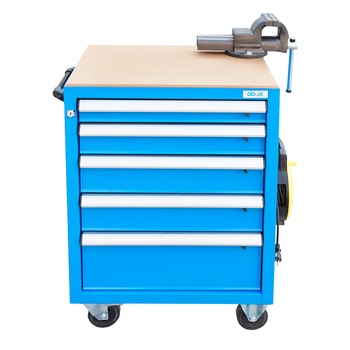 Dulap carucior pentru scule metalic cu 5 sertare echipat cu menghina si rola curent 220V 450x600x860mm Dulap carucior pentru scule metalic cu 5 sertare echipat cu menghina si rola curent 220V 450x600x860mm