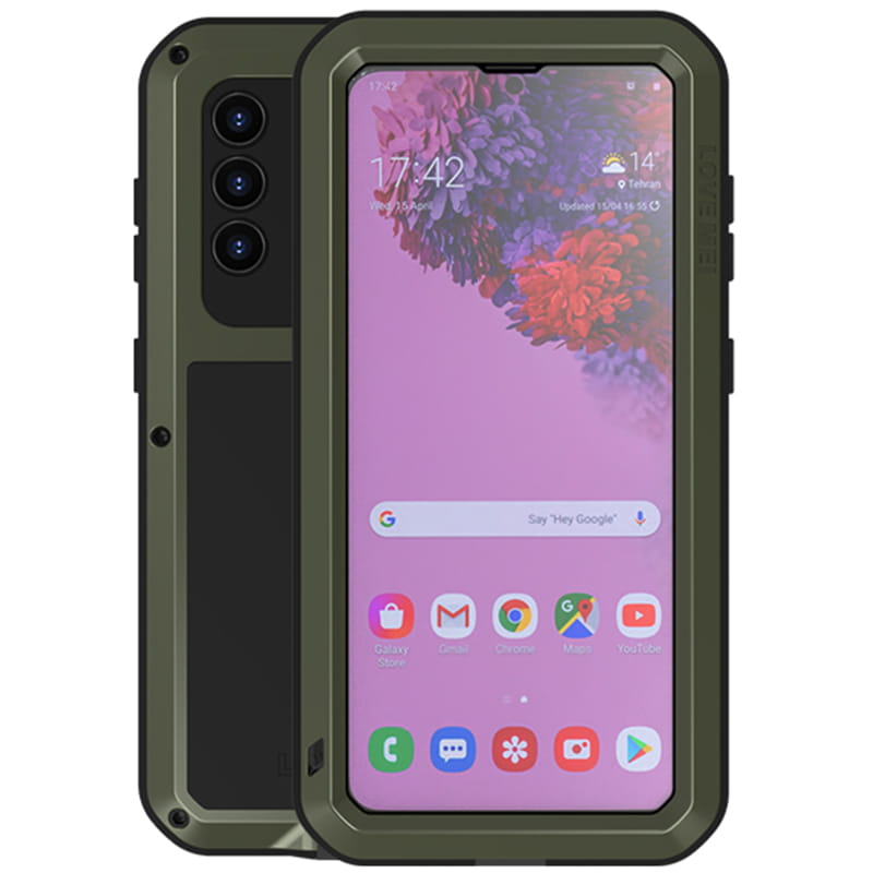 Set husa si sticla Love Mei, Compatibila cu Samsung Galaxy S21, Verde