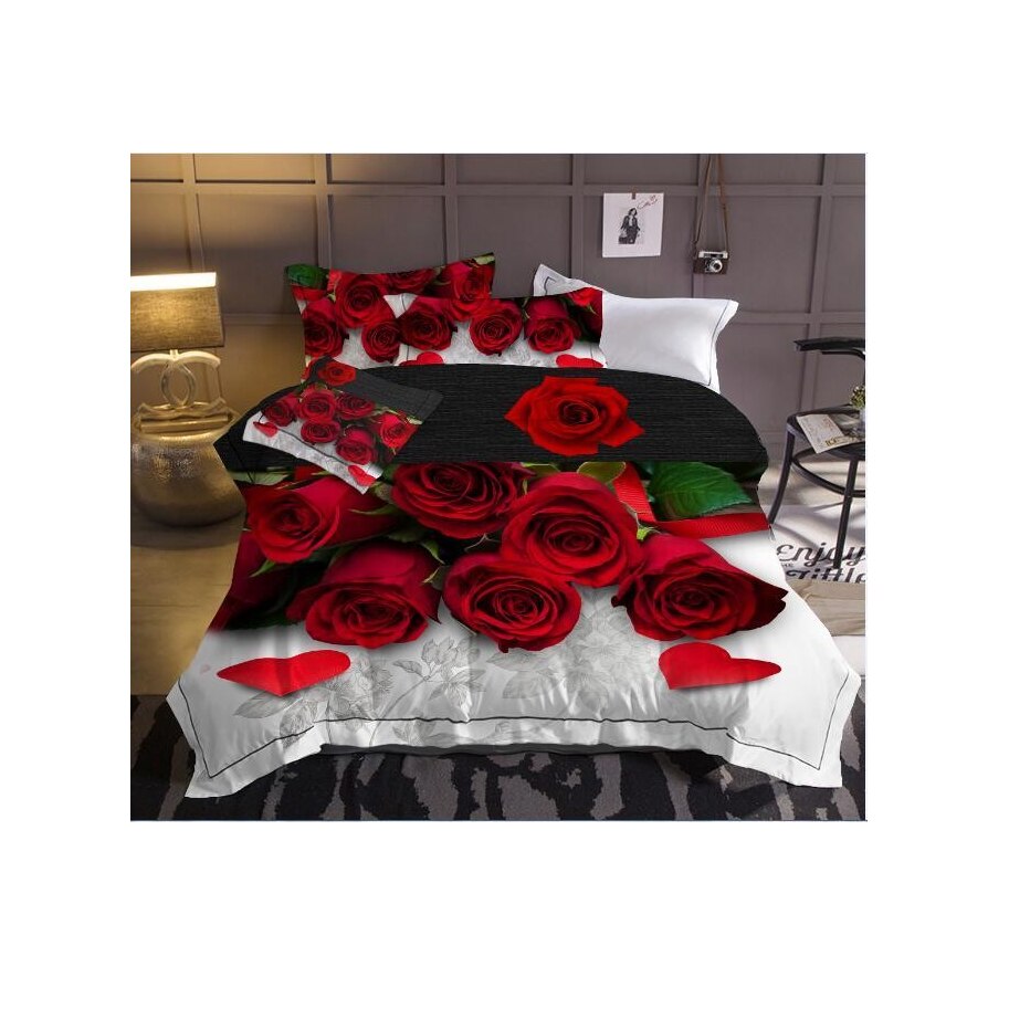 Set 4 pilote Rose 2, 2 persoane, microfibra, cu imprimeu, 190 x 220 cm