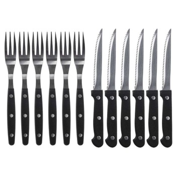Set 12 tacamuri BBQ, Pizza/Burgeri/Gratar, 6 Persoane, Inox, Negru/Argintiu Set 12 tacamuri BBQ, Pizza/Burgeri/Gratar, 6 Persoane, Inox, Negru/Argintiu