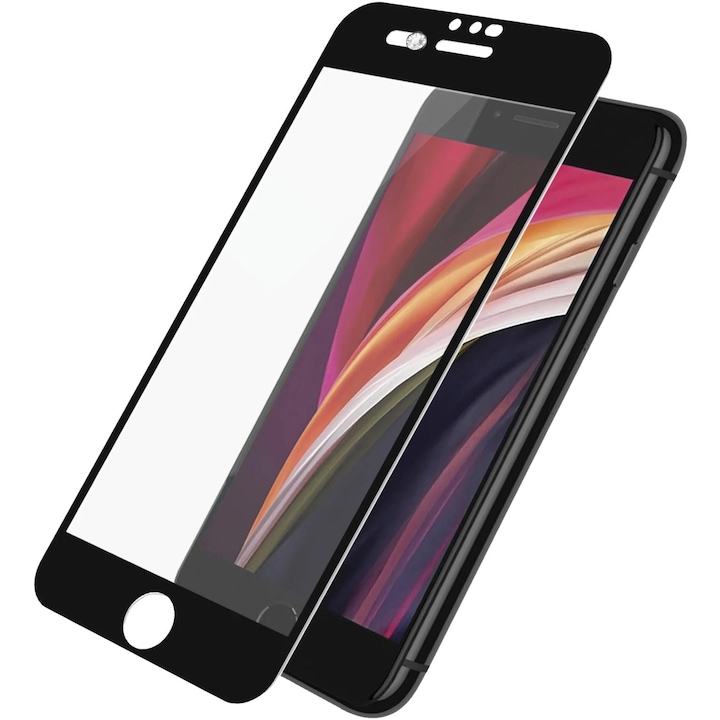 Panzerglass biztonsági üvegfólia, E2E Super, CF CamSlider Swarovski, kompatibilis iPhone SE 2020/8/7 / 6s / 6, fekete