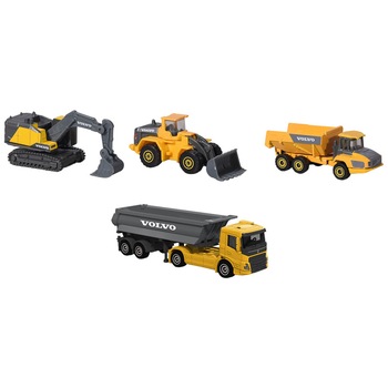 Set Majorette Volvo camion cu remorca, camion basculant, buldozer si excavator Set Majorette Volvo camion cu remorca, camion basculant, buldozer si excavator
