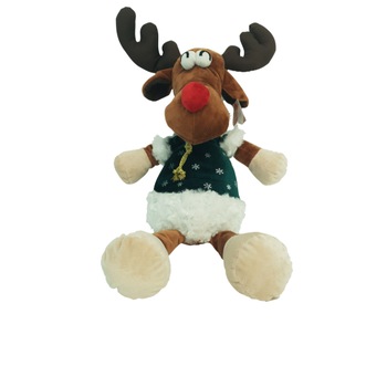 Ren de plus, cu jacheta verde de Craciun, AMEK, 45 CM Ren de plus, cu jacheta verde de Craciun, AMEK, 45 CM