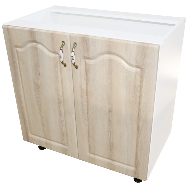 Corp inferior cu 2 usi 80 cm Zebra, Alba/MDF Sonoma, fara blat 80 x 82 x 50