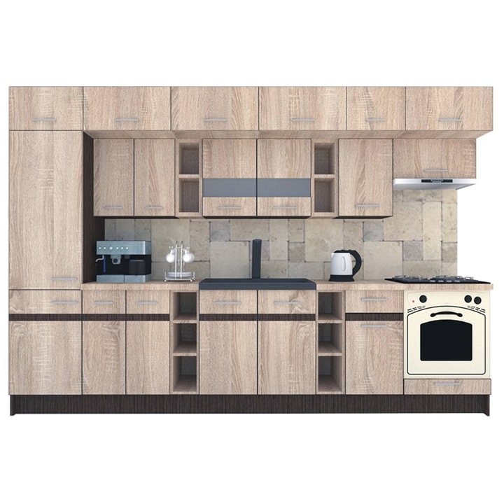 Set Bucatarie Genarom BIGMAR 330 B, 330 x 225,5 x 60 cm, Stejar Sonoma