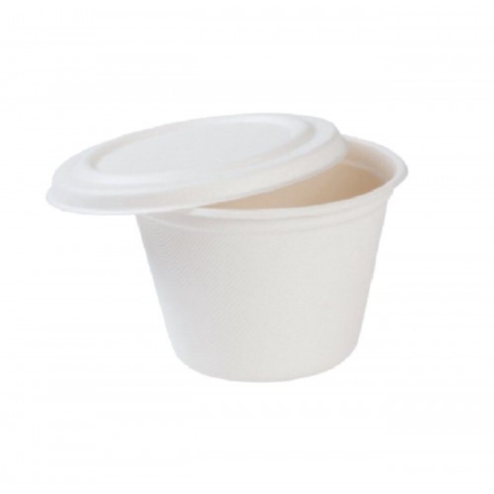 Set 50 boluri biodegradabile supa cu capac, trestie de zahar, 500 ml