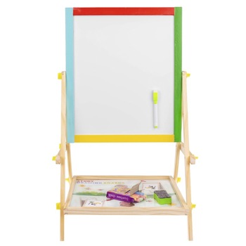 Tabla cu doua fete, Zola®, tip sevalet cu tavita depozitare, rama colorata, marker, creta si burete incluse, dimensiune 34x42x65 cm Tabla cu doua fete, Zola®, tip sevalet cu tavita depozitare, rama colorata, marker, creta si burete incluse, dimensiune 34x42x65 cm