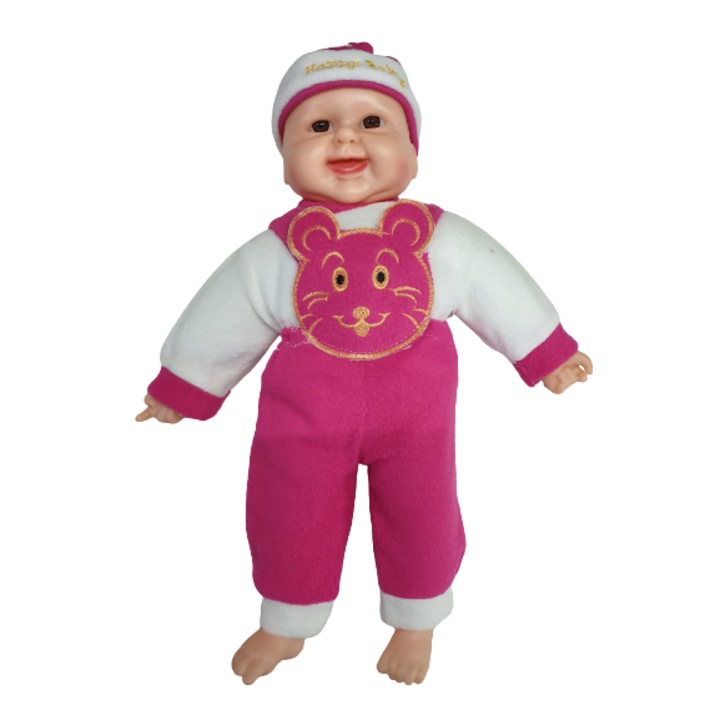 Jucarie Bebe Fericit cu caciuita si care rade, 45cm, Rosu