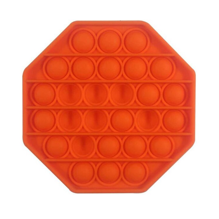 Jucarie senzoriala SIKS® cu bule de silicon Pop It Now, antistres, forma octagonala, portocaliu