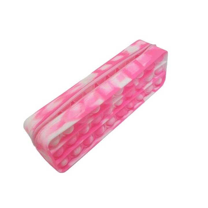 RoveZone Pop It Interaktív tolltartó, Cipzárral, Stresszoldó, 20 x 6 x 5 cm, Rózsaszín
