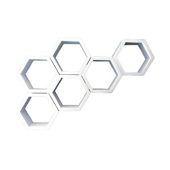 Set 6 rafturi de perete din lemn, in forma hexagonala, cu prindere ascunsa, Circus, alb 37,5 x 32,5 x 9,5 cm Set 6 rafturi de perete din lemn, in forma hexagonala, cu prindere ascunsa, Circus, alb 37,5 x 32,5 x 9,5 cm