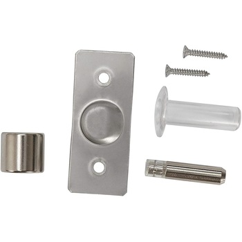 Opritor de usa invizibil cu actionare magnetica cu stift nichelat si suport transparent Fantom Opritor de usa invizibil cu actionare magnetica cu stift nichelat si suport transparent Fantom