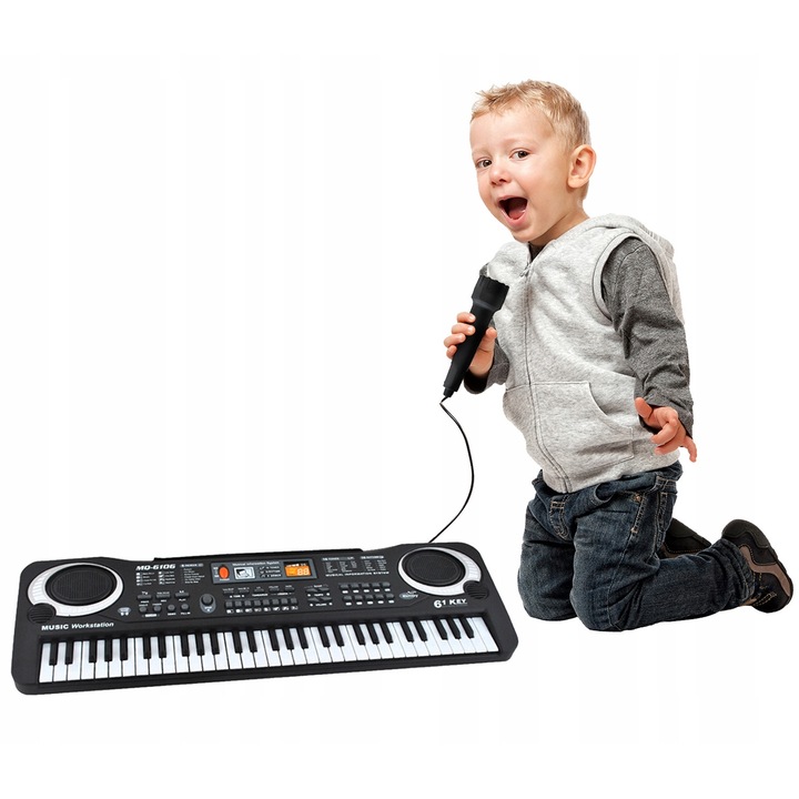 Електронен орган с микрофон, Feike, 61 клавиша, 6 демо песни, 8 вида перкусия, 16 тона, 10 ритма, зарядно устройство, 54 x 17 cm
